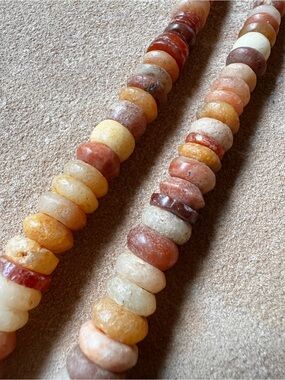 Antique African Quartz Mali Burial Beads Strand 200 Years Old Donut Shaped Beads